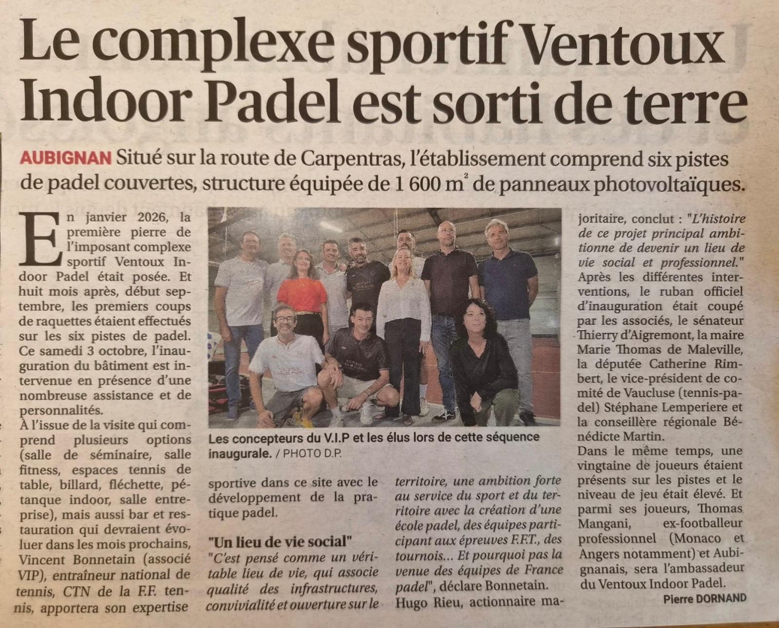 Le complexe sportif Ventoux Indoor Padel est sorti de terre
