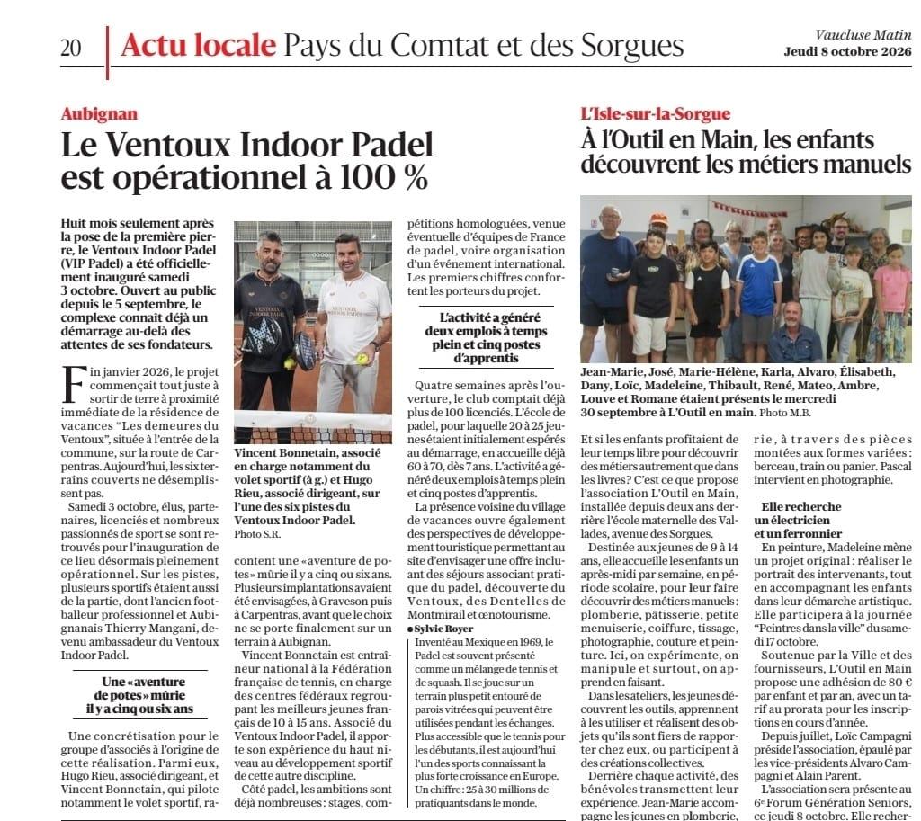 Le Ventoux Indoor Padel est opérationnel à 100 %